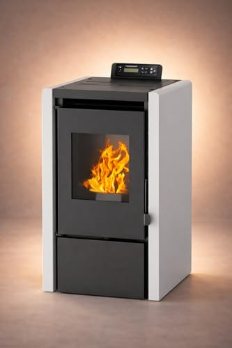 NEMAXX® PC5 Pelletskamin 5,3 kW upp till 120 m³ – Pelletuppvärmning & elektrisk kamin med ECO-läge, Wi-Fi Ready, multifunktionsdisplay, fjärrkontroll & överhettningstermostat – Grå