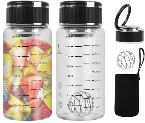 TONGRANG-LIFE 2 Pack 16oz/500ml Glass Shaker Bottle with Lid Handle, Glass Water Bottle, Wide Mouth Sport Nutrition Bottle Measuring Marks (ml/oz), for Protein Mixing, Juices, Iced Tea,Milk,Coffee