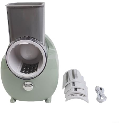 Cortador de verduras giratorio eléctrico 3 en 1, rallador de queso giratorio, rallador automático triturado con mango y base de succión fuerte, utensilios de cocina (verde)
