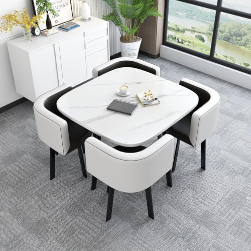 Rundes Küchen-Esstisch-Set mit 4 Stühlen, 5-teilig, vielseitiger, runder Konferenztisch, ideal für Esszimmer, Küche oder Büro, 70 x 75 cm
