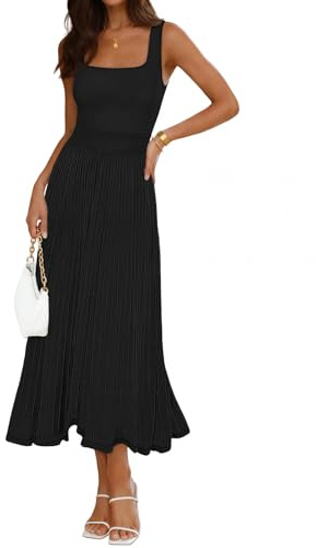 MEROKEETY Women's Summer Midi Dress 2026 Spring Sleeveless Pleated A Line Casual Business Work Cocktail Vacation Dresses, Black, M