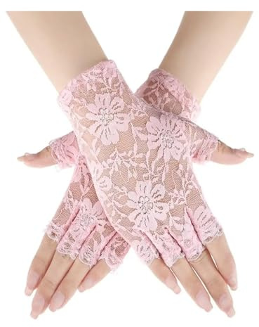 Guanti Corti In Pizzo 4 Paia Di Guanti Da Donna In Pizzo Eleganti E Sexy, Corti For La Protezione Solare, Guida In Senza Dita, Estivi, Accessori Sposa(Pink)
