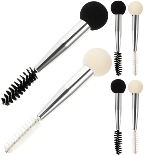 TOYZFRIENDY Pennelli per Trucco a Doppia Testa, Applicatori in Spugna e Pennelli per Sopracciglia e Ciglia Set 6 Pezzi Kit Compatto per Fondotinta, Correttore e Mascara, per Viaggi e Uso