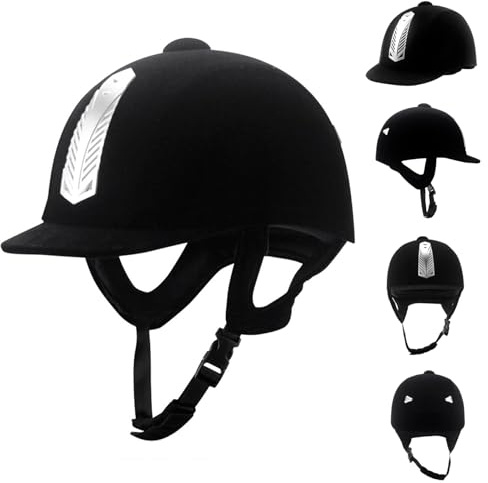 Casco da equitazione, Cappello da equitazione con imbottitura morbida e traspirante con cinturino regolabile, Cappelli e caschi equestri anticollisione di sicurezza per donne uomini, 58 cm, Decorac