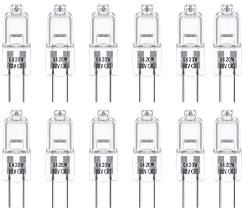 CEEGEWW G4 Halogen Bulbs,Halogen Light Bulbs,12-Pack Halogens Bulb,12V 20W,Warm White Light,Lumen,Flicker-Free,Dimmable Double-Pin Transparent Lights,Suitable for Cabinet Lights,Table Lamps