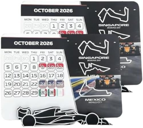 F1 2026 tävlingskalender, kontorskalendrar för tävlingsevenemang med komplett kalender, planerare för tävlingskalendrar för motorsport med stativ