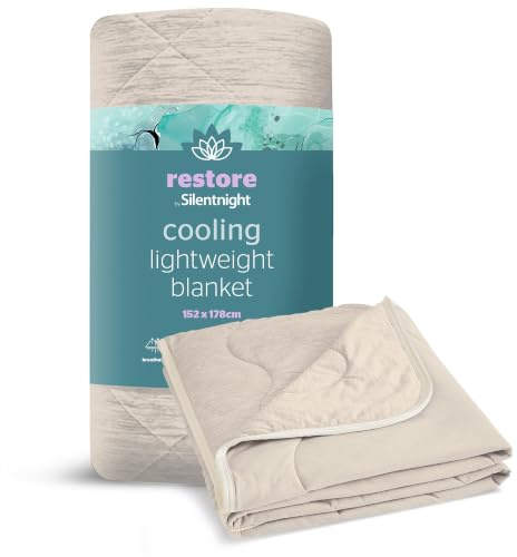 Silentnight Restore Cooling Blanket - Lightweight Comfortable Breathable Cool Summer Blanket for Night Sweats Hot Flushes Menopause - Throw for Sofa & Bed Prevents Overheating - 152x178cm - Natural