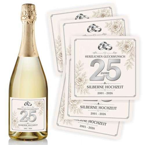 5 Aufkleber Etikett Flaschenetikett Silberhochzeit Hochzeit 25 Jahre Ehe