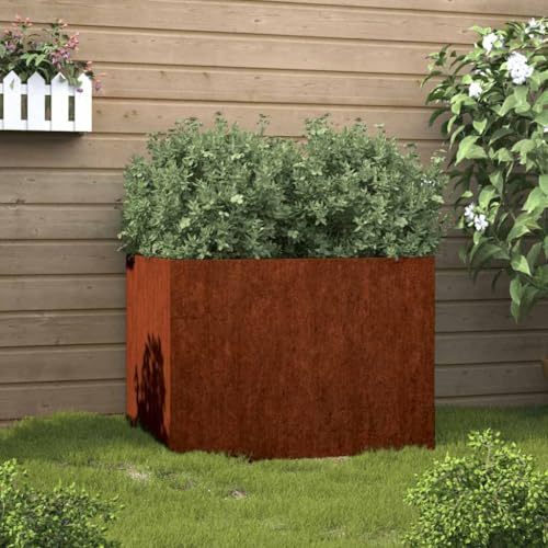 YuuSsea Pflanzkübel aus Cortenstahl 62x47x46 cm wetterfest eckig für Garten Terrasse Balkon mit robustem Rahmen und rostiger Optik ideal als Blumenkasten und Outdoor Pflanzgefäß
