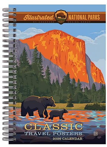 Illustrated National Parks 2026 Weekly & Monthly Planner, 12-Month Engagement Calendar with Vintage Travel Poster Art, Scenic National Park Illustrations, 2026, 6 x 9