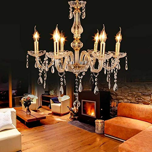 TRY-YEAN Lampadario a Gocce Dorata Lampadari a 6 Bracci in Cristallo Eleganti E14 K5 Cristallo Lampadario Camera da Letto Moderno per Soggiorno Corridoio Iscrizione