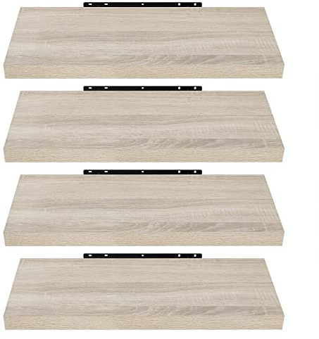 EUGAD Mensole da Muro, Set di 4 Mensole da Muro, Quercia, 50cm, in Legno MDF, Librerie Scaffale da Parete Portaoggetti, Stile rétro, Mensole Sospese Decorative per Salotto Cucina Corridoio