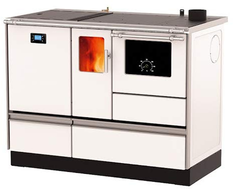 Pelletofen mit Brennofen (4,8 kW) + Boiler (15,2 kW) Sannover 20 kW Weiß