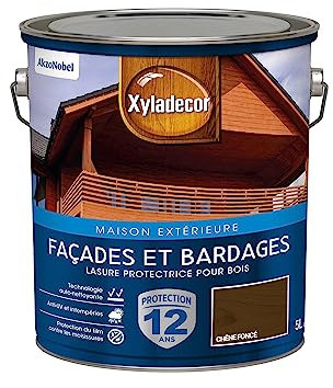 Xyladecor - Lasure Protectrice pour Bois Extérieur - Façades, Bardages, Chalets - Couleur : Satin Chêne Foncé - Quantité : 5L - 5324306