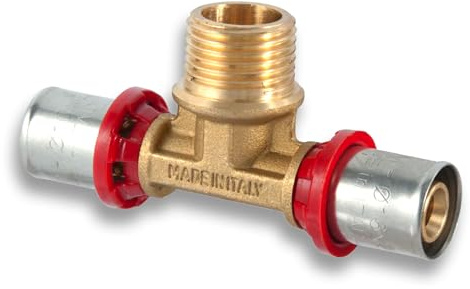 TDM 25er Pressfitting T-Stück mit 3/4 Außengewinde – für 2,5mm Rohr, Aluverbund- und Mehrschichtverbundrohr, DVGW geprüft, 25 x 3/4 x 25