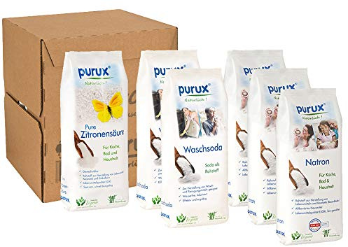 purux Natron, Soda, Zitronensäure Pulver 5kg + 850g, nachhaltig verpackt