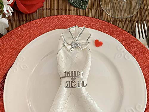Personnalisé Rond de serviette, Noms et Cœur, Porte-Serviettes en métal, Décoration de Table à Manger, D'anniversaire de Mariage, Anneaux de Serviettes en acier inoxydable, Prénoms, Plusieurs couleurs