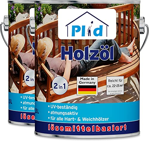 Plid® Holzöl Pflegeöl Holzschutz Imprägnieröl Gartenmöbel Teakholzöl Holzlasur Holzschutzöl Holzpflegeöl Holz Öl Außen zum Holzschutz für alle Hart- und Weichhölzer Teak 5 L