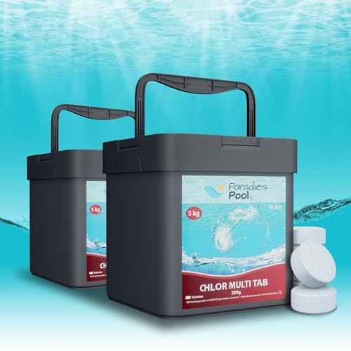 Paradies Pool Multi Tabs 200 g 10 kg, 4 in 1 Multi Tabletten mit Chlor, Algenschutz, Flockungsmittel, pH Stabilisator, zur Wasserbehandlung, Inhalt: 1 kg
