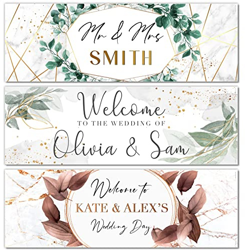 1 x 6FT Large Banner | Personalised Wedding Banner | Wedding Banner Decorations | Wedding Props | Wedding Banner Background Decorations | Floral Leaf
