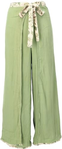 GURU SHOP Boho Wickelhose, Palazzohose, Langer Boho Hosenrock, Sommerhose - Hellgrün, Damen