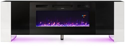 Warmiehomy Electric Fire Insert TV Stand, 78 TV Unit with Fireplace Built in, 12 Colors Moon Light & 12 Flame Effect Support, Remote Control & Overheat Protection, Black