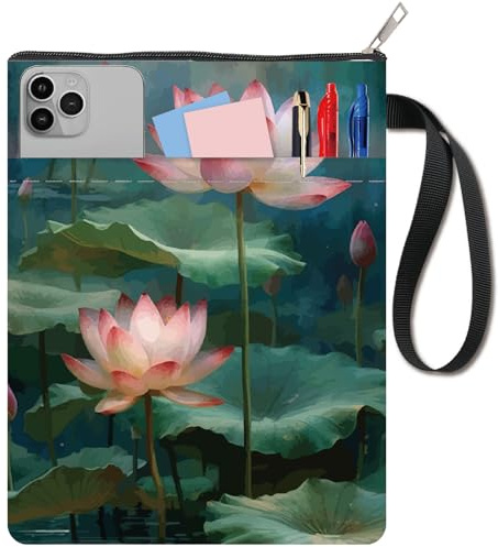 CRASPIRE Lotus Flower Bokfodral Lotusblad Bokärm Retro Bokskydd för Pocketböcker Tvättbar Tygduk Bokfodral med Dragkedja och Extra Ärmficka för Bokälskare Klasskamratsgåvor