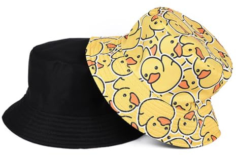 QEQSHQO Fischerhut mit Enten-Print – Wendbarer Bucket Hat für Damen & Herren, Lustiger Festival Hut, Anglerhut für Freizeit & Sommer