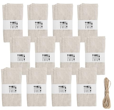 12 Stück Stoffservietten, Wiederverwendbare Stoffservietten, 100% Natur Leinen Tischdekoration 40x40 cm Leinenservietten Baumwolle Servietten Stoff Tischservietten für Party Geburtstag (Beige)