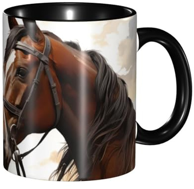 LKVNSWERT Tazza da caffè in porcellana da 325 ml con manico, tazza da caffè con coppia di cavalli, per ufficio e casa, tazza per caffè, tè e latte, colorata all'interno in ceramica, per uomini e donne