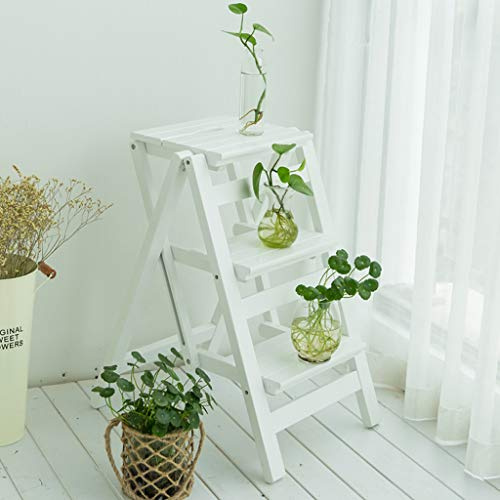 Marchepied pliable en bois à 3 niveaux – Échelle pliable multifonctionnelle colorée et support pour plantes – Design peu encombrant pour une utilisation en intérieur/extérieur – Rangement facile et