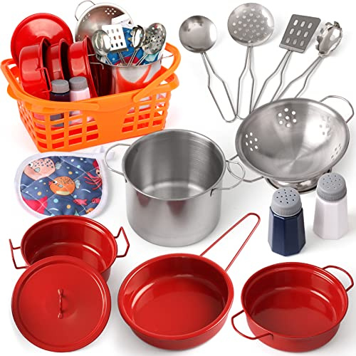 Veitch fairytales Kinder matschküche zubehör Outdoor kindergeschirr töpfe spielküche kinderküche Geschirr spieltöpfe küchenzubehör topfset küchenspielzeug kochutensilien Rollenspiel Geschenke (Rot)