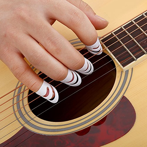 Tbest Fingerpicks Gitarre, Finger Daumen Picks mit 4 Stück Weiß Kunststoff für Akustische Instrumente Praktisch Langlebig Größenanpassbar Für Gitarre Bass Ukulele Mandoline Übung Und Aufführung