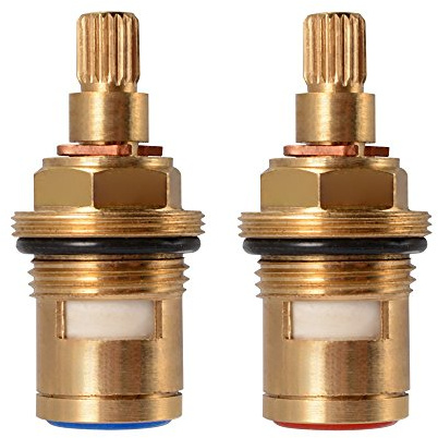 Replacement Brass Pair Ceramic Stem Disc Cartridge Mixer Hot and Cold Tap Inner Faucet Bathroom Basin Valve Quarter Turn G1/2 for Bathroom Kitchen Tap(1 Pair Hot & Cold)