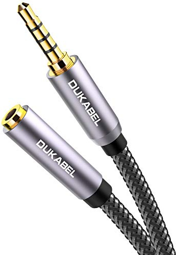 DuKabel 3.5mm Extension Cord (16 Feet / 5 Meters) TRRS 4-Pole Headphone Extension Male to Female Mic-Supported 3.5mm Audio Extender for Smartphones, TV, Cars, Speaker, Headset, Microphones, PC, etc.