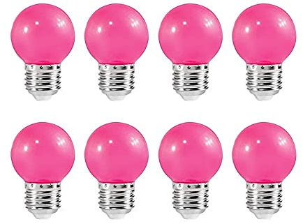 ZFQ Farbige 2W E27 G45 LED Leuchtmittel, e27 Beleuchtung Glühbirnen, bunte glühbirnen für Hochzeit Halloween Weihnachten Party Bar, Wasserdichte Lichterkette für Innen und Außen Bereich, Rosa 8 Stück