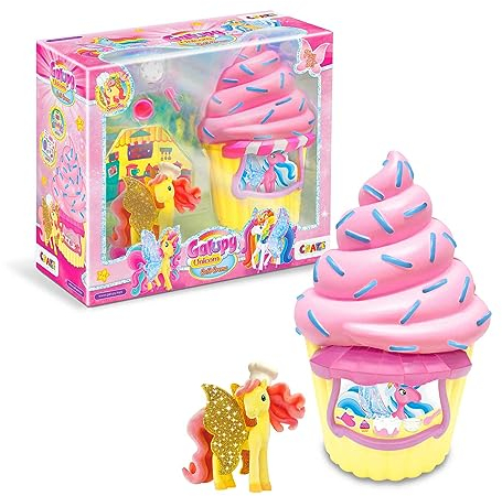 GALUPY Cafe-Crema - Einhorn Spielzeug Spielset mit Einhorn Figur und Zubehör , Ponyfigur mit Kochmütze , Pferdefiguren zum Sammeln