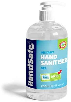 Handsafe - Sanitiser Gel - Hospital Grade Hand Sanitiser, Kills 99.9%+ Bacteria & Viruses, 250ml Alcohol Based Anti Bacterial Fast Acting Formula