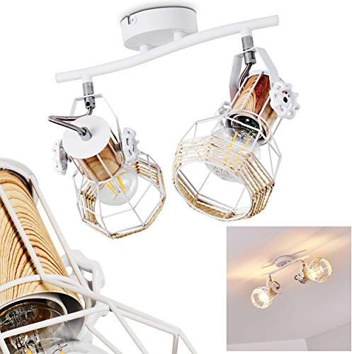Lampada da soffitto Barbacena in metallo/legno/Bast in bianco/marrone, 2 lampadine E27 max. 40 Watt, spot regolabile con effetto rete con effetti luminosi, adatto a LED