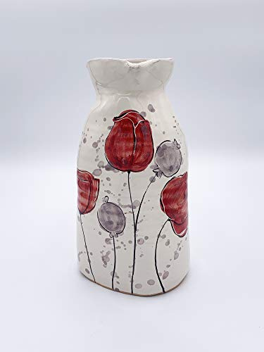 Amarcord Pichet Carafe artisanale en céramique faite et peinte à la main avec tulipes