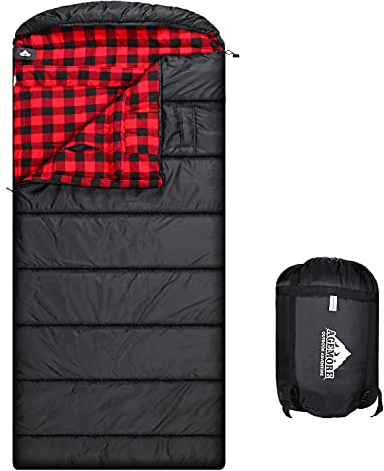Bomulls flanellsovsäck för vuxna, XL 230 x 89 cm, vattentät, perfekt för ¨ backpacking, resor, camping, vandring och utomhusaktivitet? Ten med kompressionspåse (2,2 kg svart/röd)