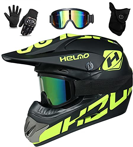 UIGJIOG Downhill Motorradhelm Kinder, Helm Set Herren ATV Motorradhelm D.O.T Zertifizierter Helm Mit Brille Handschuhe, Integralhelm MTB Inklusive 4 Größen Helmfutter,C