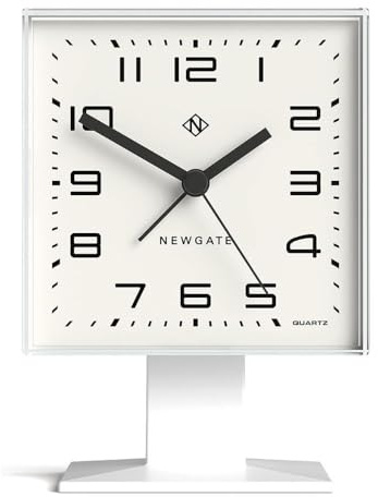 NEWGATE® Victor Wecker | Design des quadratischen würfels | White | Ideal für nachttisch, Schreibtisch oder Regal | Retro-Schlafzimmer- und bürozubehör