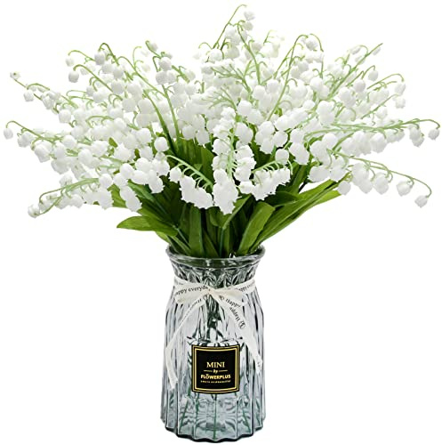 Hananona 12 flores artificiales de lirio del valle de color blanco sintético, campanilla de viento, orquídea, ramo de boda, flores de mayo para el hogar, jardín, fiesta de boda (12)