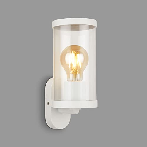 Briloner Leuchten- Lampada da esterno, Plafoniera da parete per esterni in vetro, IP44, E27, bianco, 230x95x115 mm (LxWxH)