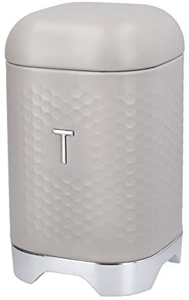 KitchenCraft Tea Storage Caddy with Lid, Latte Cream, 11.5 x 11.5 x 19.5cm