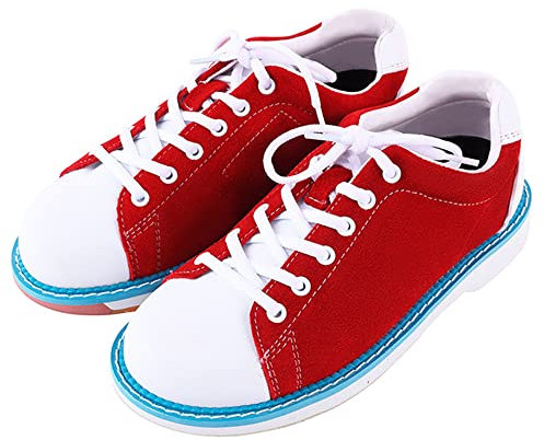 Women's Bowling Shoes Leather Lightweight Bowling Trainers Indoor Outdoor Non-Slip Sneakers,Red,6.5 UK