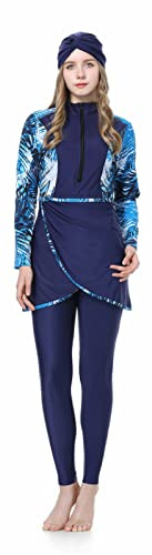 Wowdecor Muslim Swimming Suits for Women Islamic Modest Swimsuit with Hijab 3 Pieces Long Sleeve Burkinis (3XL, Navy Blue)
