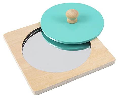 Harilla Montessori Baby Spiegel Peekaboo Puzzle, Glattes Holz Greifpuzzle 15x15cm, Sensorik Spielspiegel aus Holz & Acryl, Feinmotorik Spielzeug, Baby Mirror Toy Sensory Toys für Kleinkinder, Blau