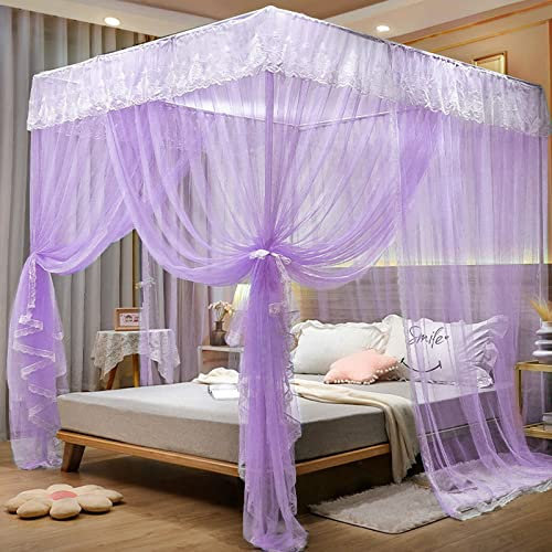 DUXY Moskitonetz für Doppelbett, Universelles Quadratisches Moskitonetz mit Edelstahlrahmen und T-Stück, 3 seitliche Öffnungen, Betthimmel Fliegennetz für Reise Zuhause, 8 Stile,G,180 * 200cm